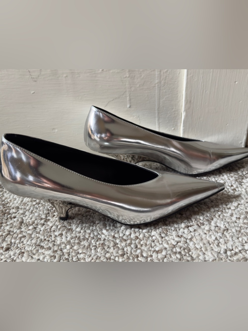 Toteme Metallic Silver Pointed Kitten Heel Pumps